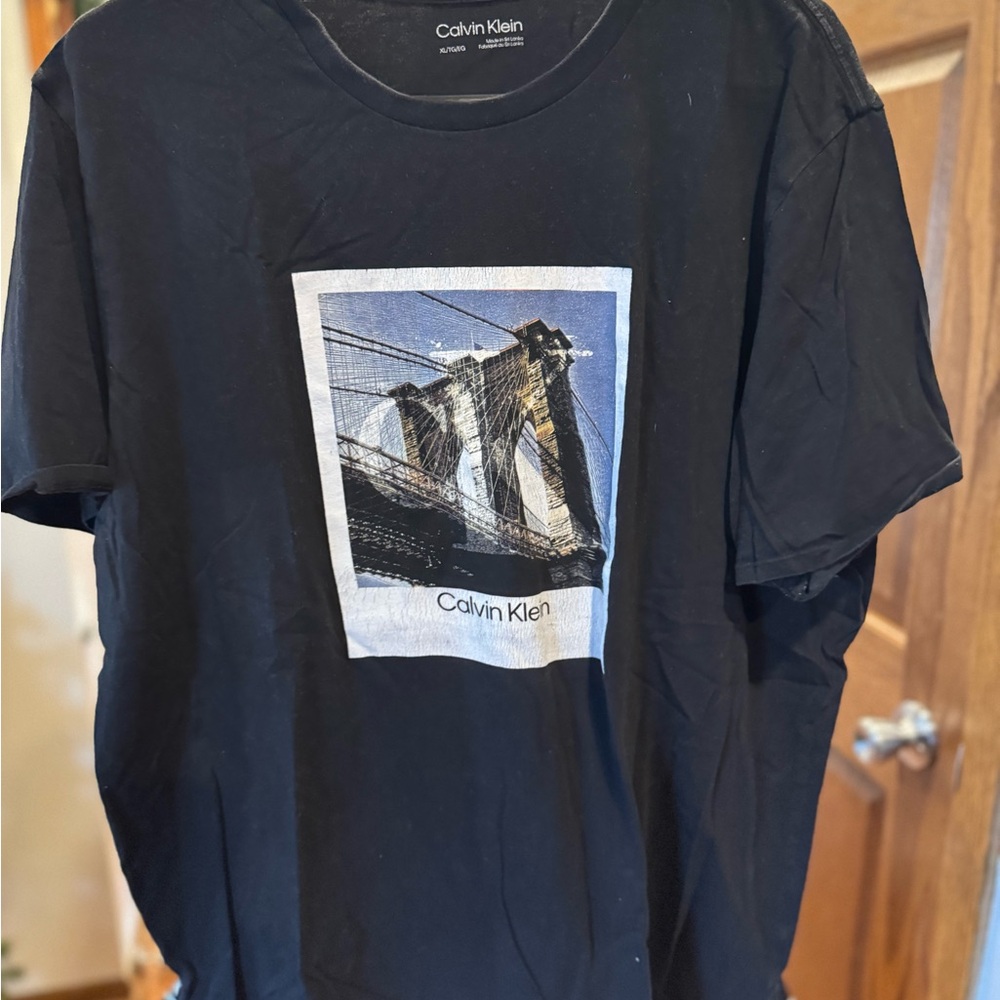 Calvin Klein Black Tee with Brooklyn Bridge Graphic
